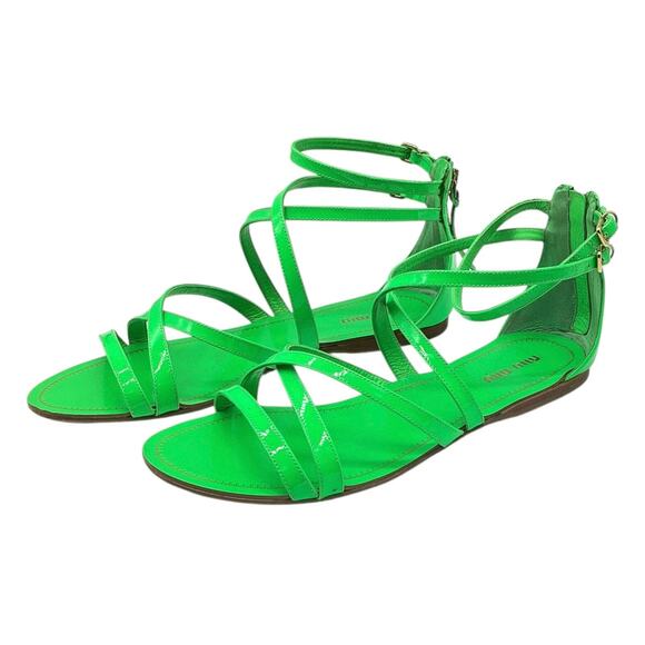 Miu Miu Strappy Sandals Women’s Size 8.5 Vernice Fluo in Neon Green - Picture 2 of 6